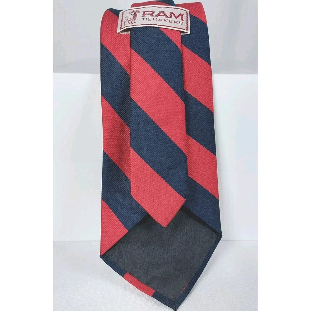 VINTAGE RAM TIE‎ MAKERS Mens Navy Blue Red Striped Repp Necktie 4